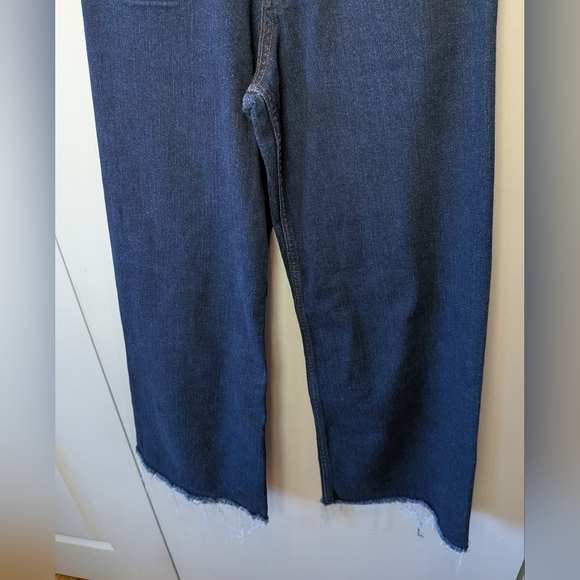 ZARA Wide Leg Flare Jeans Size 2 Dark Blue Sailor Style High Rise 99% Cotton - Picture 3 of 11